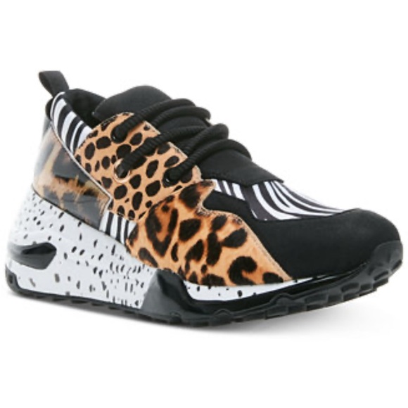 Steve Madden Cliff Black Animal Print Sneakers 7 7.5 Athleisure Chunky Platform - Picture 1 of 8